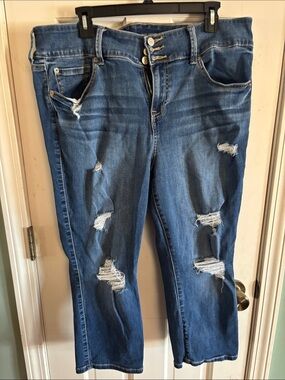 Cropped Jegging Ripped Denim Jeans - Blue
